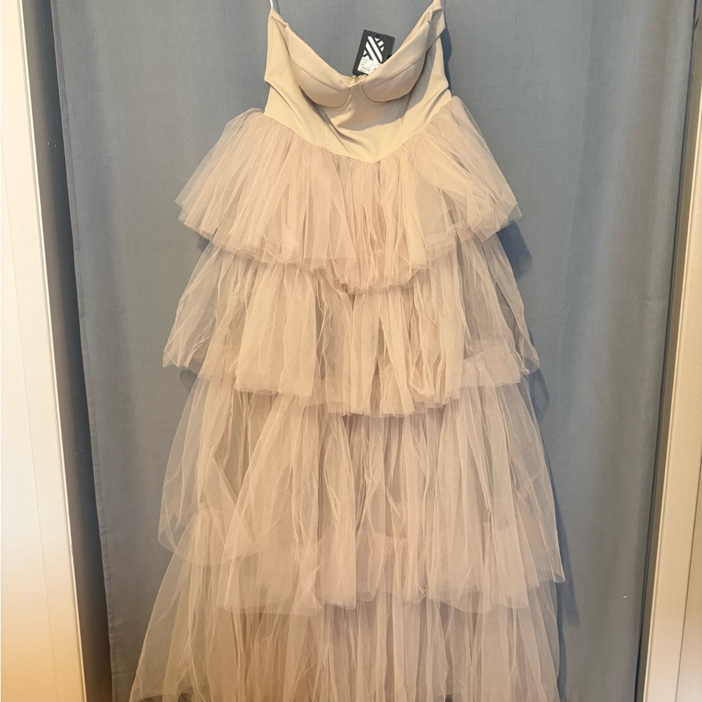Girls' Tiered Tulle Formal Dress in Cream